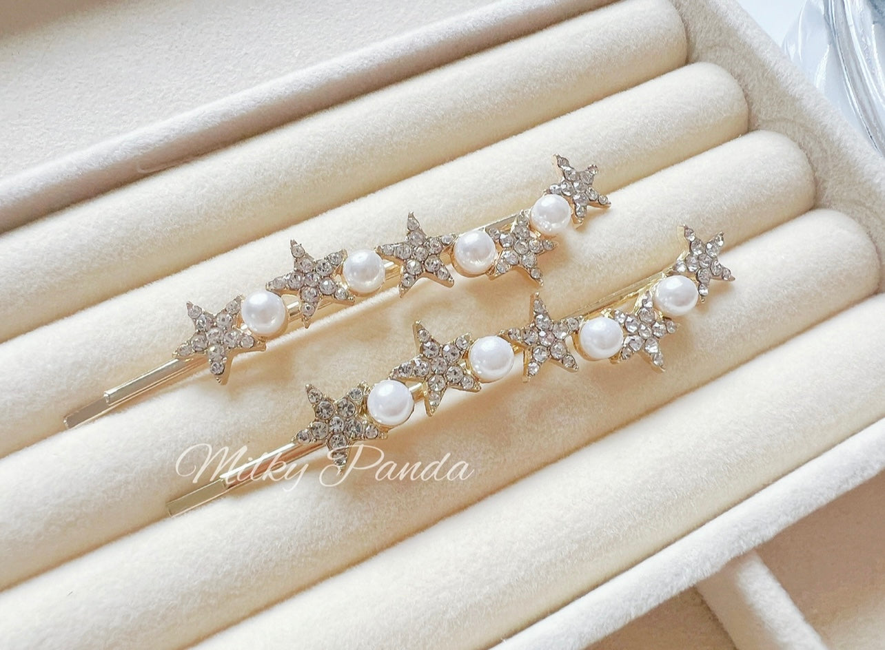 2 PCs Star and Pearl Hair Clips