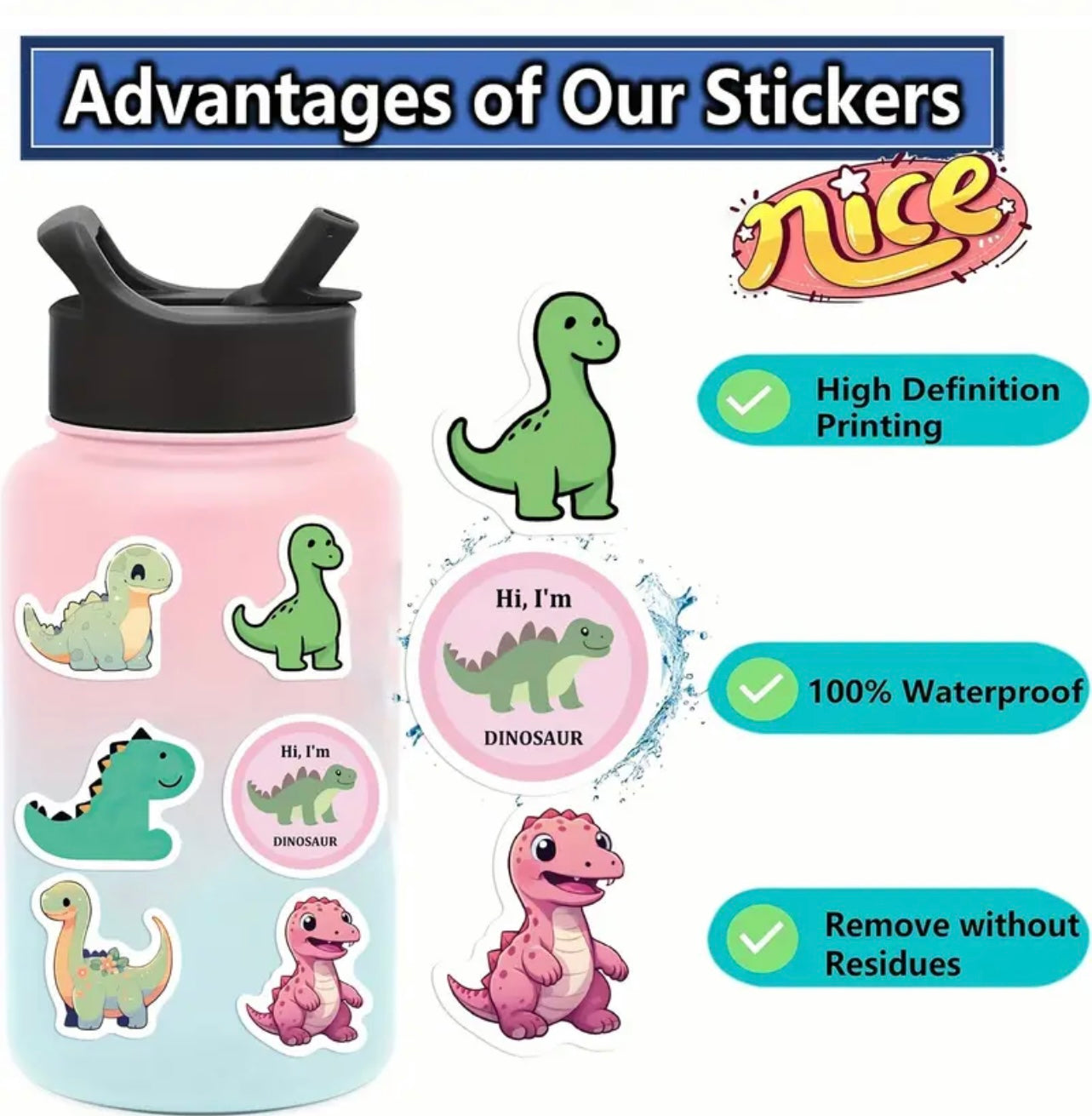 100 Pcs Dinosaur Vinyl Stickers