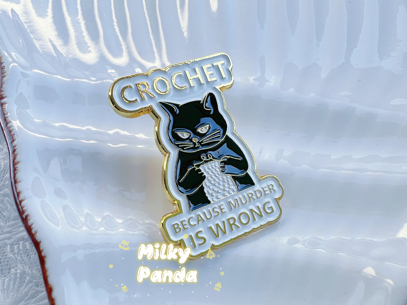 Crochet Cat Because Murder Is Wrong Pin