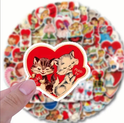 50 Pcs Retro Valentine Vinyl Stickers