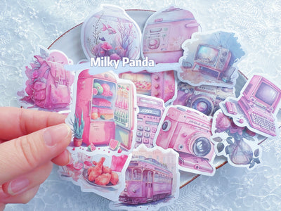 50 Pcs Retro Pink Stickers