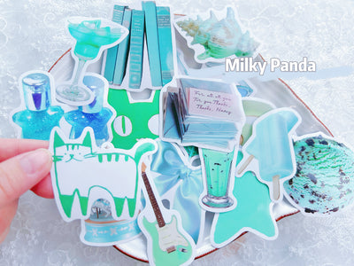 50 Pcs Retro Teal Stickers