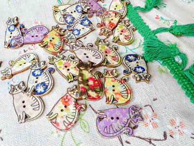 Cat Wooden Buttons