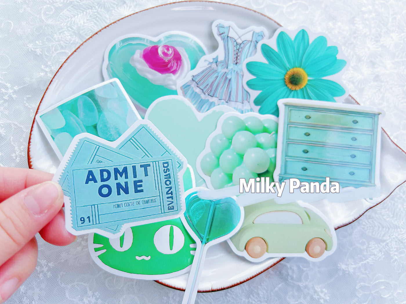 50 Pcs Retro Teal Stickers