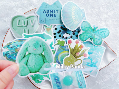 50 Pcs Retro Teal Stickers