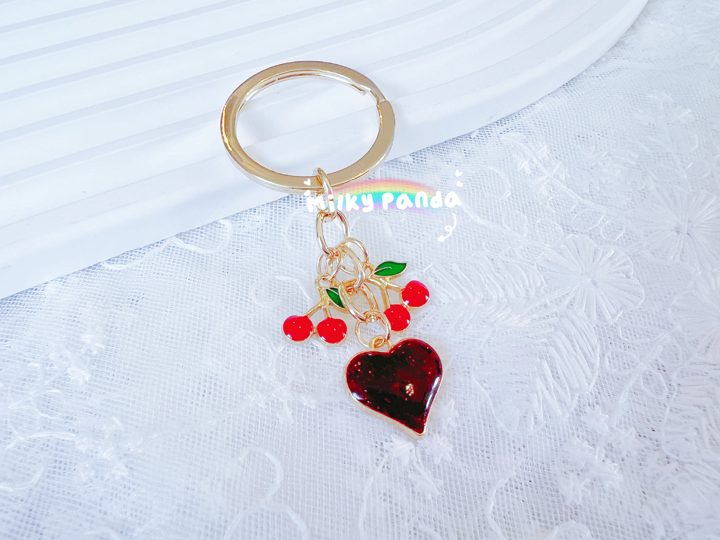 Cherry & Heart Keyring