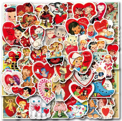 50 Pcs Retro Valentine Vinyl Stickers