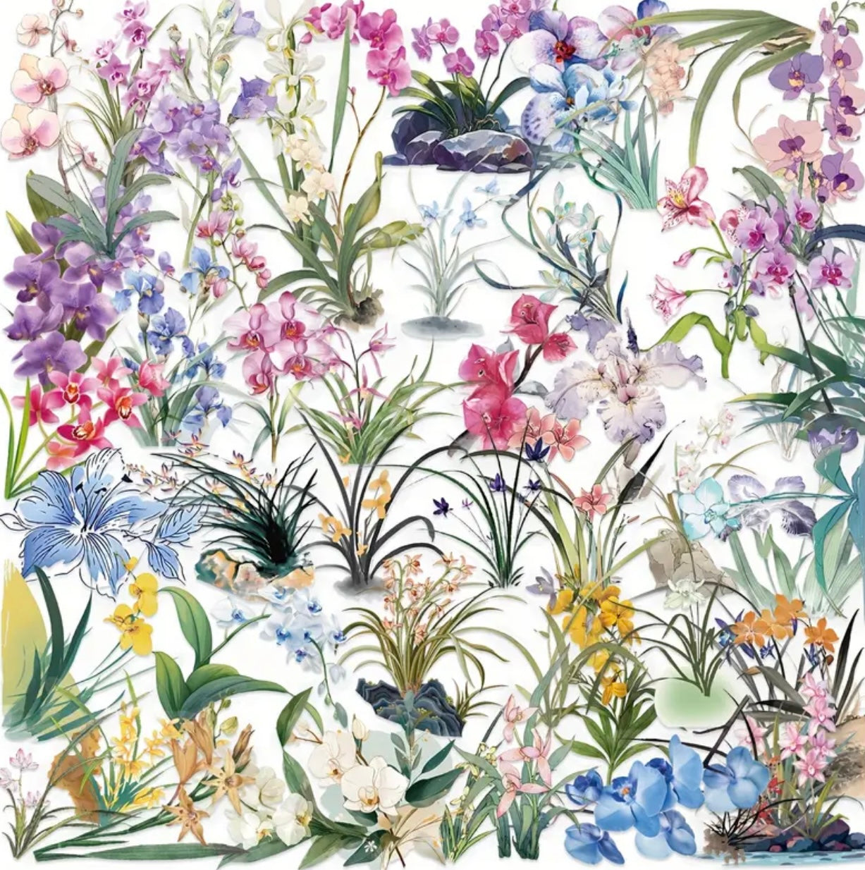 50 Pcs Orchid Flowers Vinyl Stickers