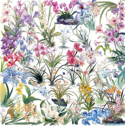50 Pcs Orchid Flowers Vinyl Stickers