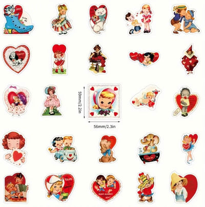 50 Pcs Retro Valentine Vinyl Stickers