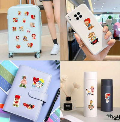 50 Pcs Retro Valentine Vinyl Stickers