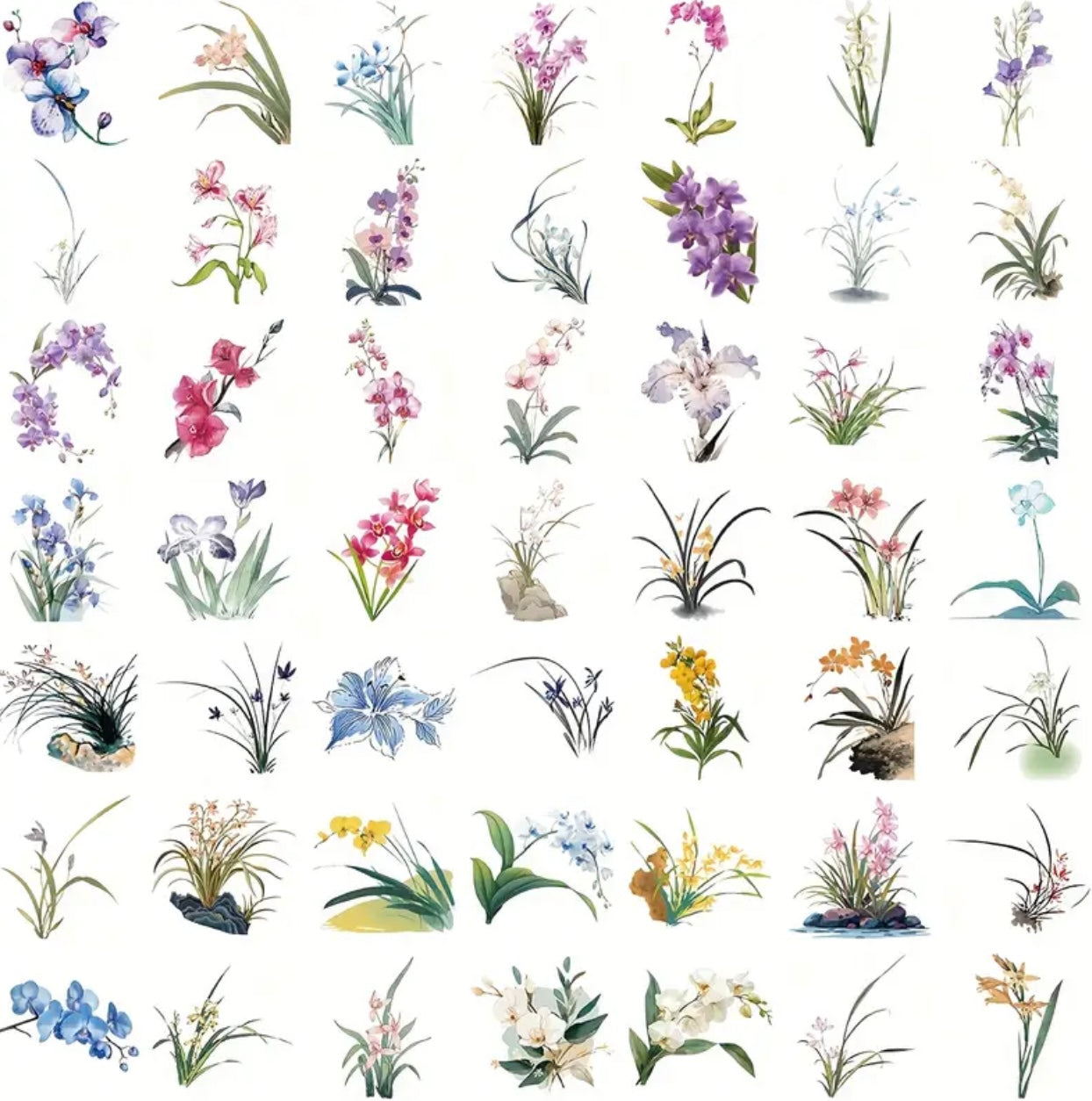 50 Pcs Orchid Flowers Vinyl Stickers