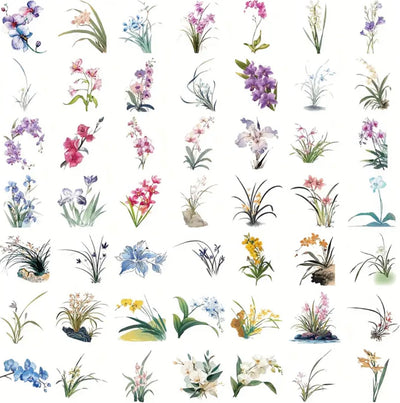 50 Pcs Orchid Flowers Vinyl Stickers
