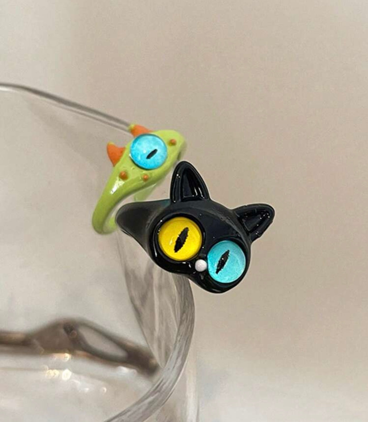 2 Pcs Cartoon Cat Rings