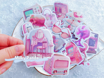 50 Pcs Retro Pink Stickers
