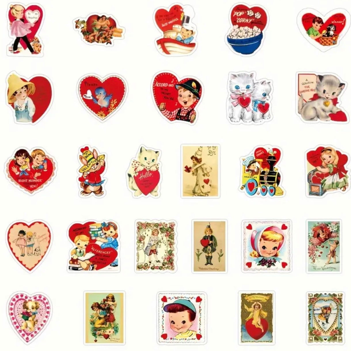 50 Pcs Retro Valentine Vinyl Stickers