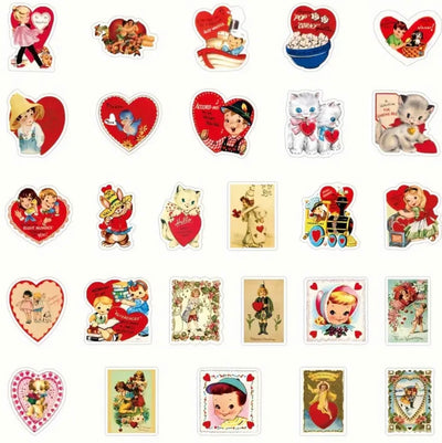 50 Pcs Retro Valentine Vinyl Stickers