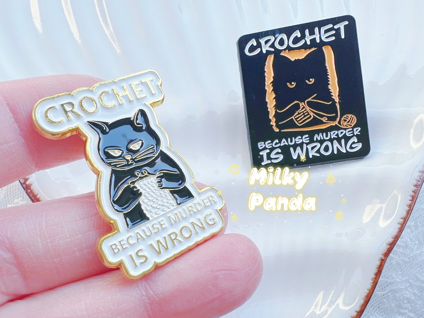 Crochet Cat Because Murder Is Wrong Pin