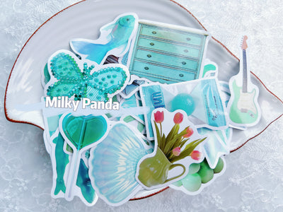 50 Pcs Retro Teal Stickers