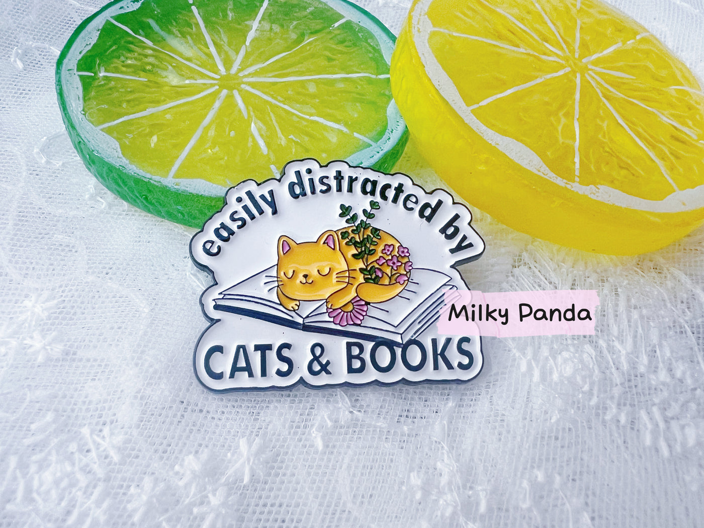 Easily Distracted By Cats & Books - Pin