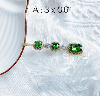 Emerald Rhinestone Hair Clips