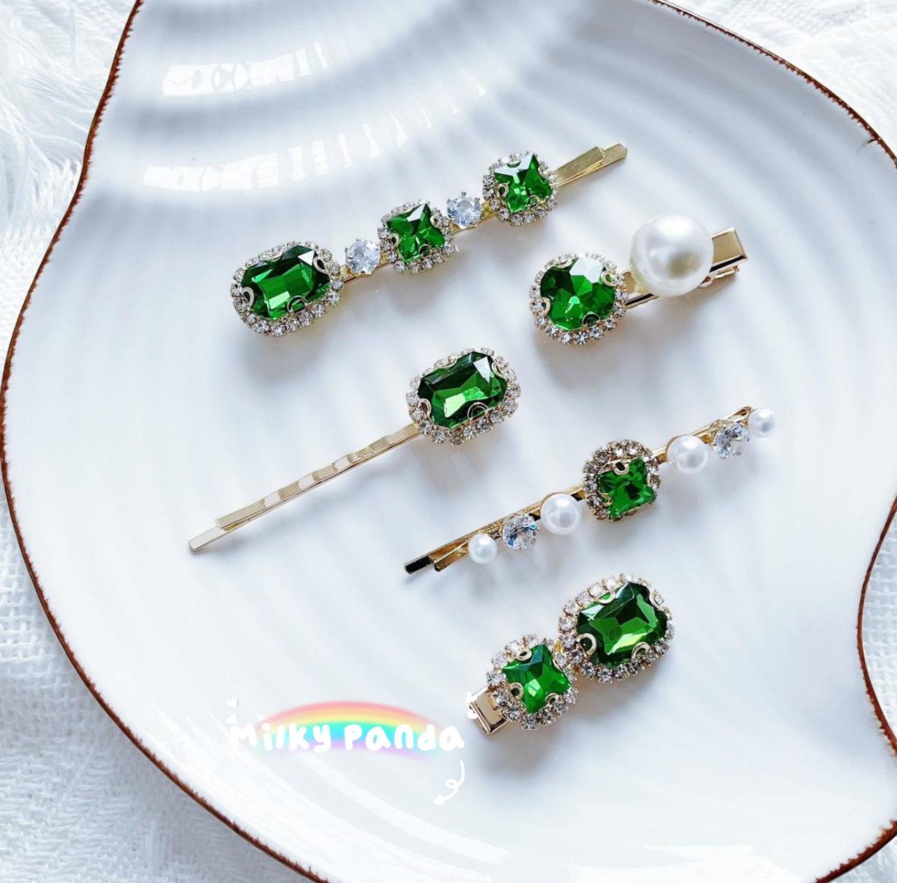 Emerald Rhinestone Hair Clips