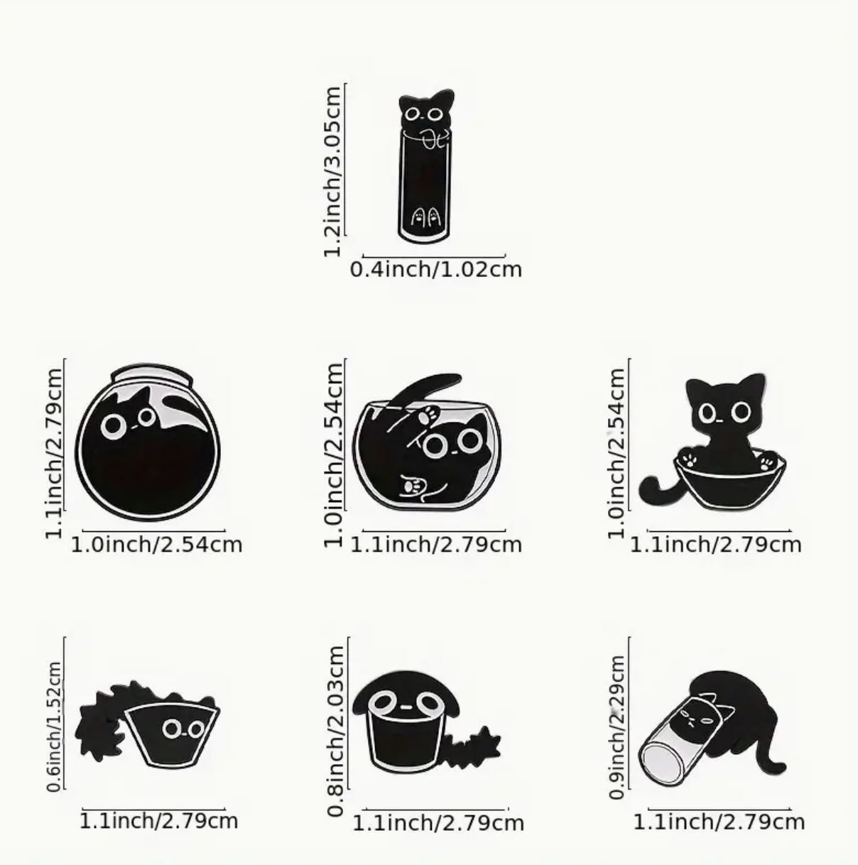 7 Pcs Black Cat Pins Set