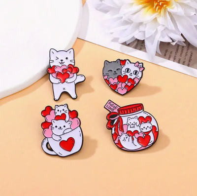 4 Pcs Love Cat Pins Set