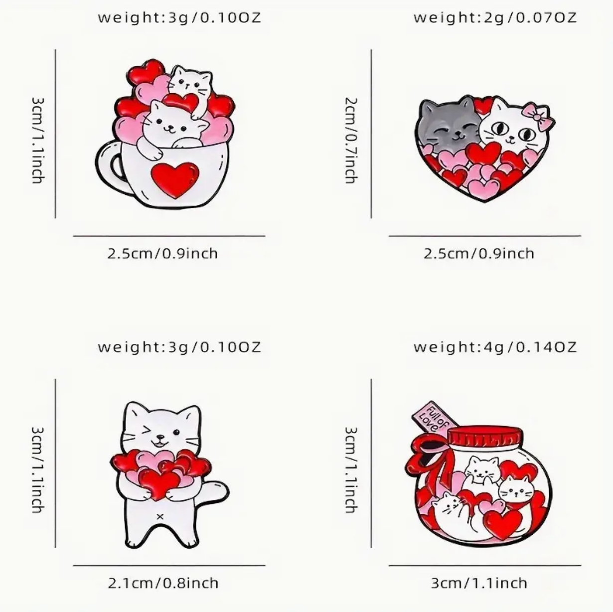 4 Pcs Love Cat Pins Set