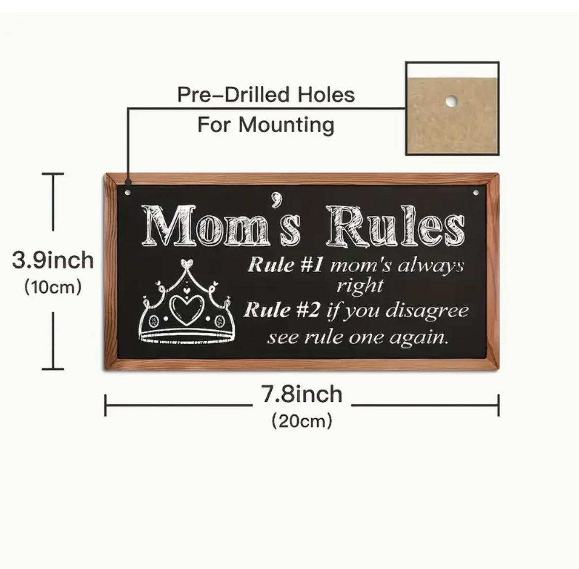Mom's Rule Hanging Sign