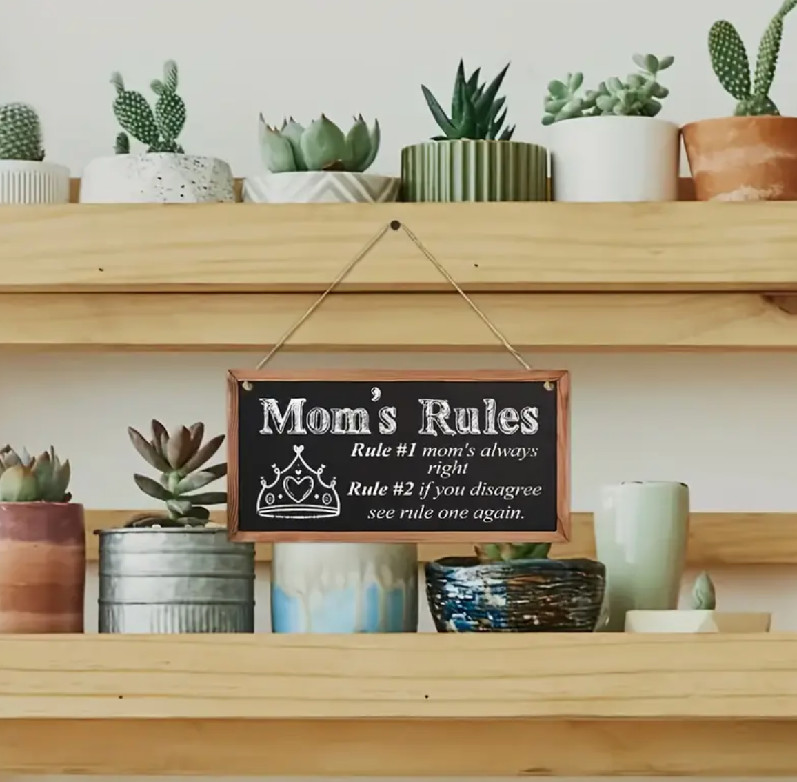 Mom's Rule Hanging Sign