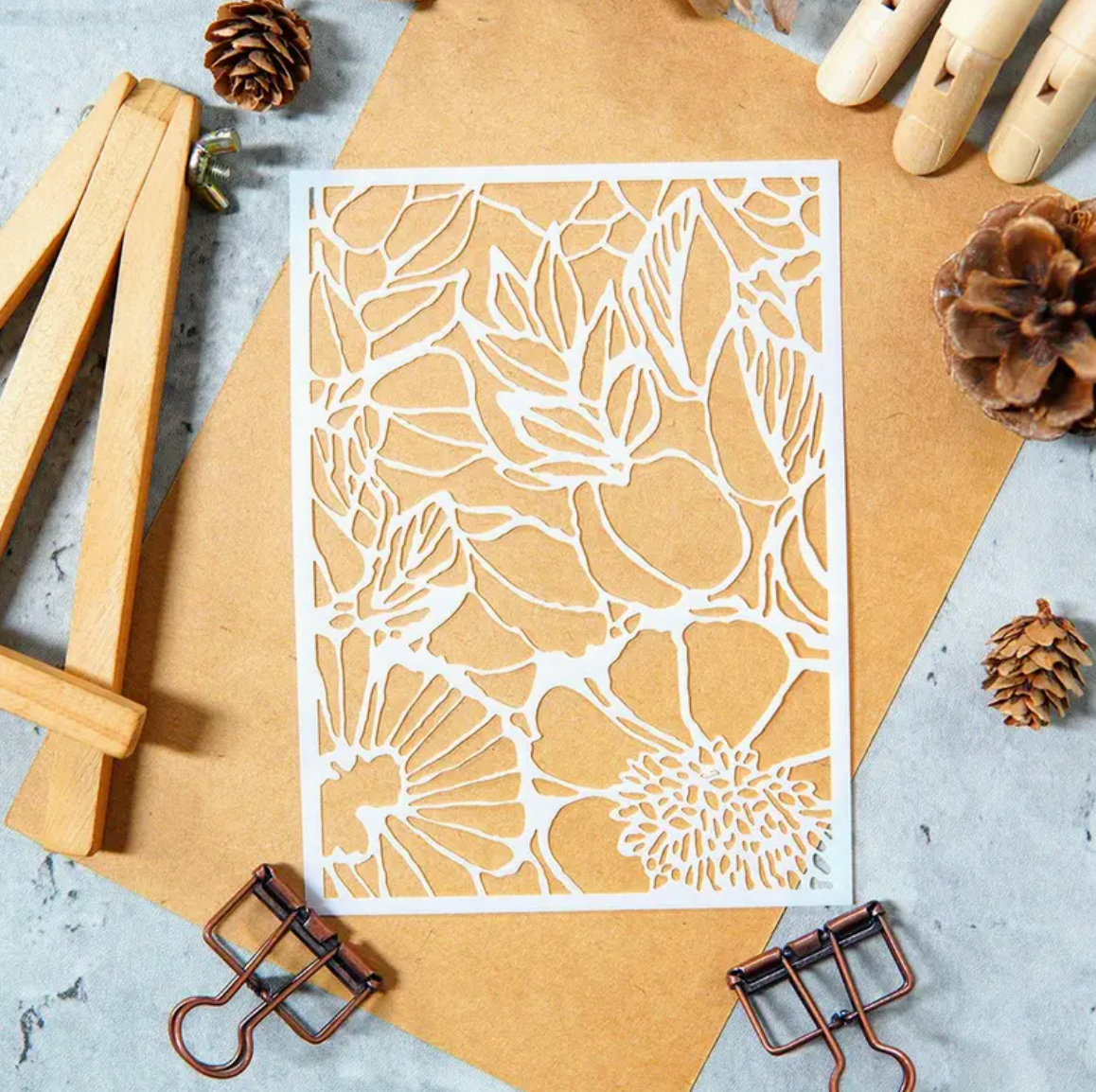 Floral & Leaves Stencil