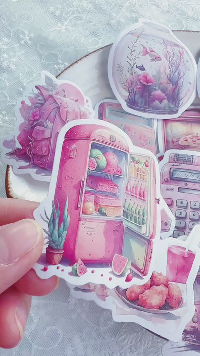 50 Pcs Retro Pink Stickers