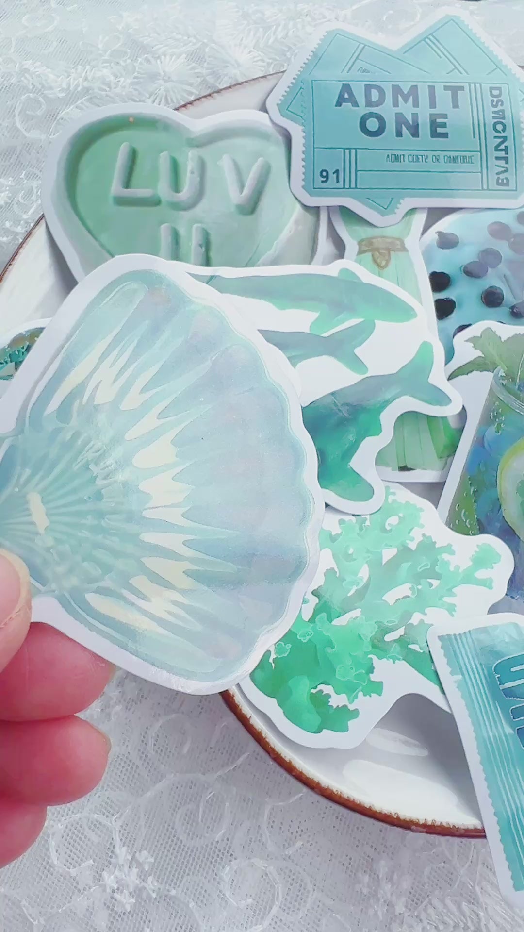 50 Pcs Retro Teal Stickers
