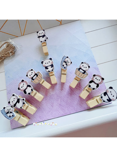 10 Panda Wooden Pegs