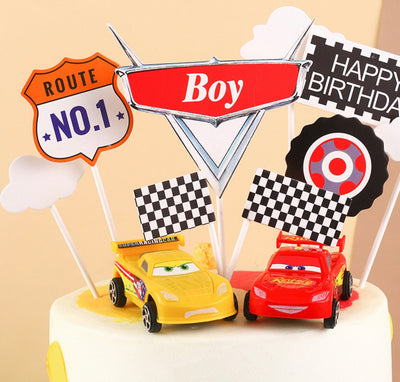 Racing car themed cake topper decoration set - Milky Panda