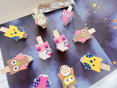 10 Cute Owl Wooden Pegs