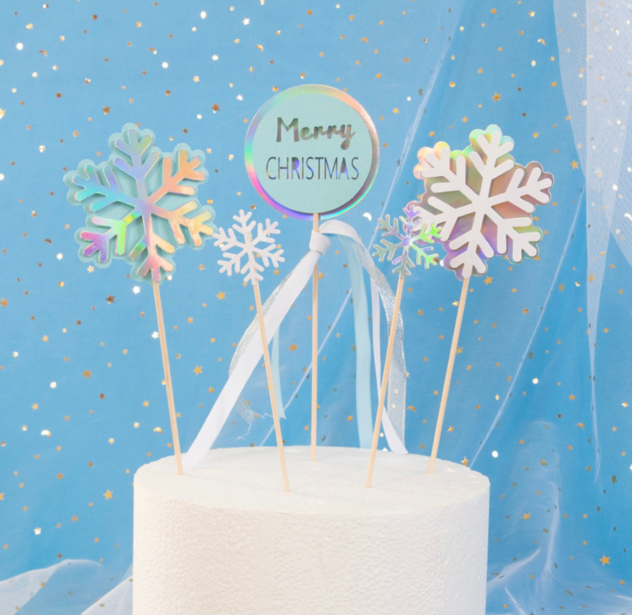 Snowflakes Christmas cake topper decoration set - Milky Panda