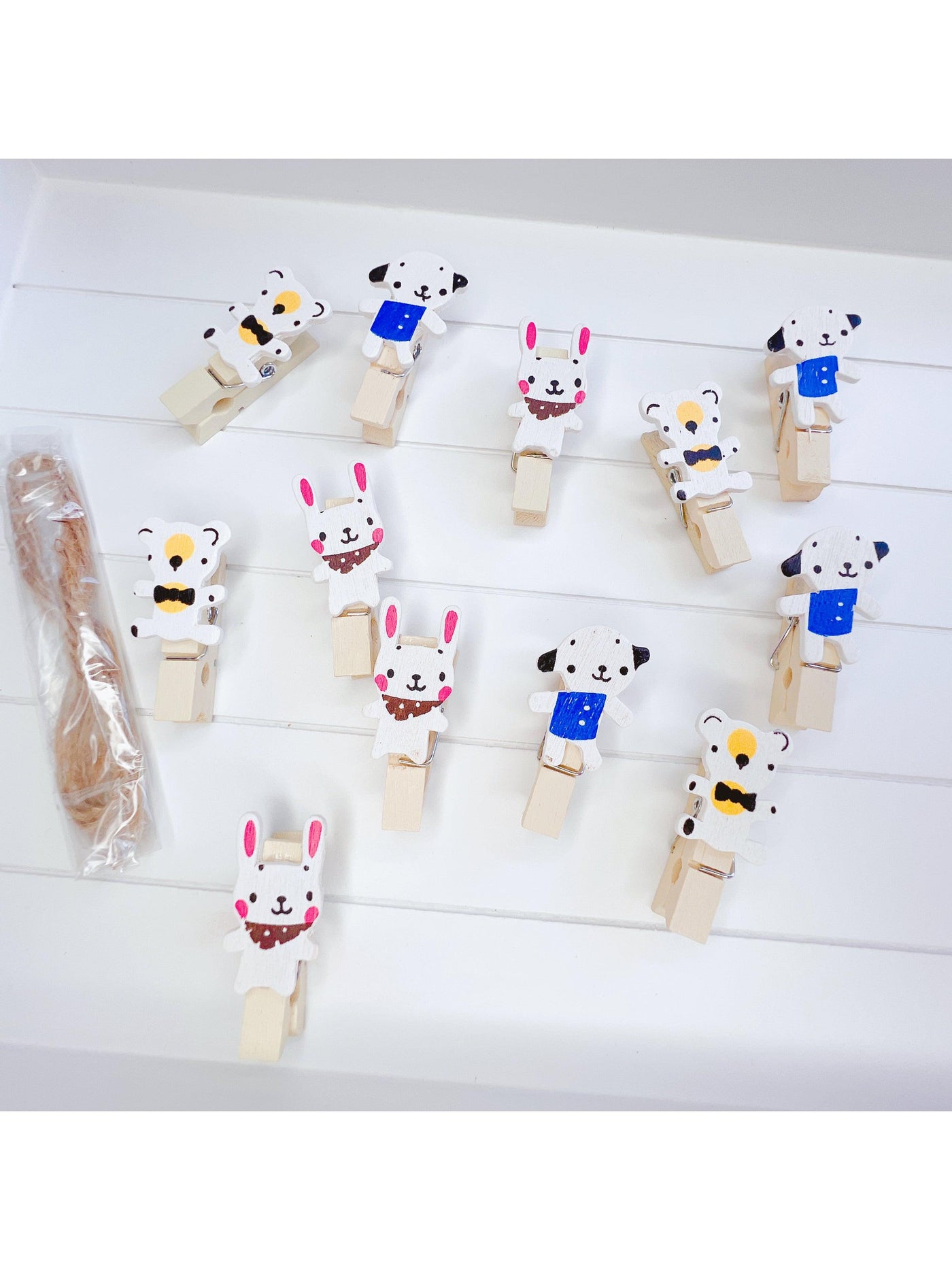 10 Pcs Rabbit ,Dog, Bear Wooden Pegs