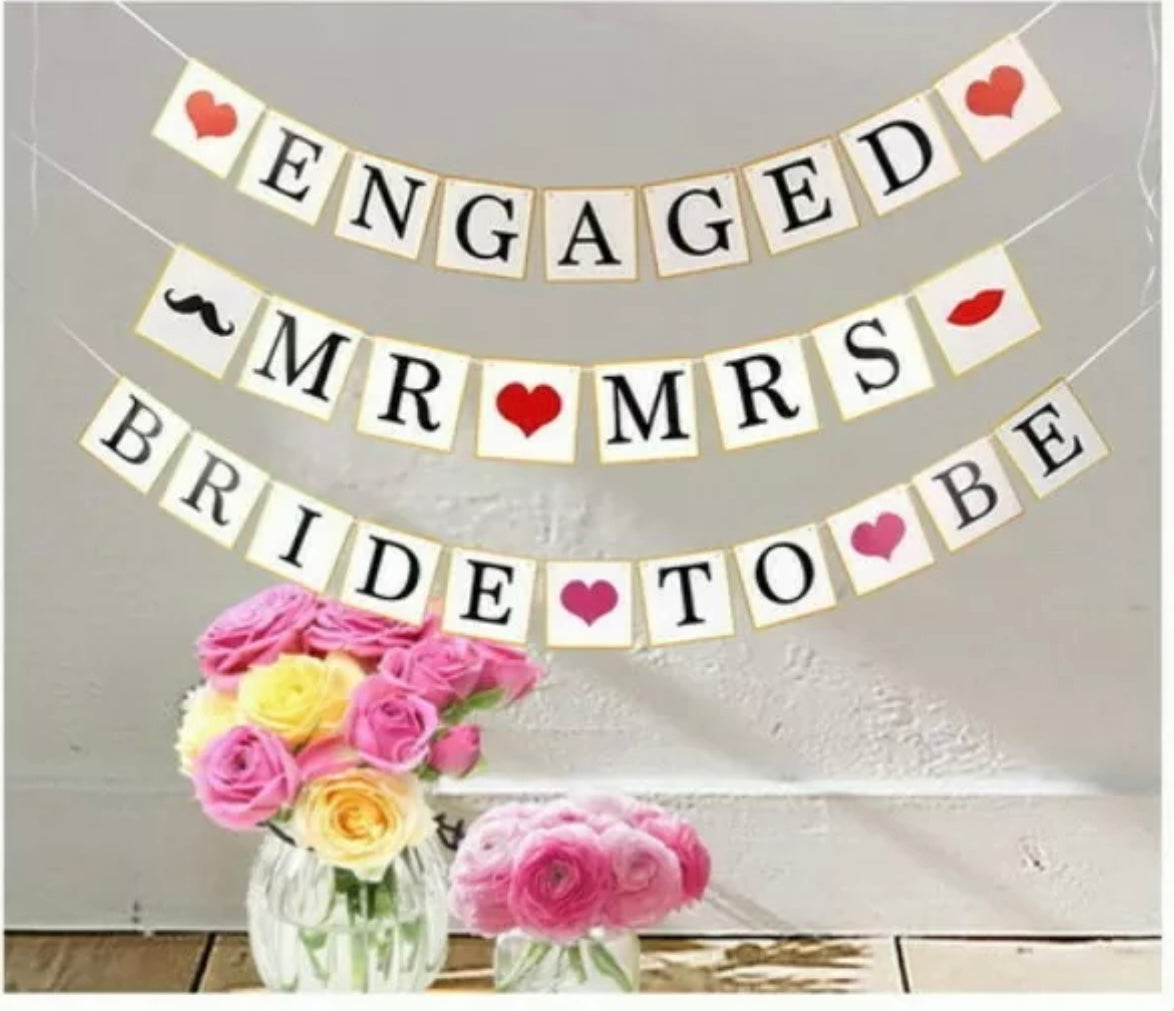 Mr Mrs Engaged Party Banner