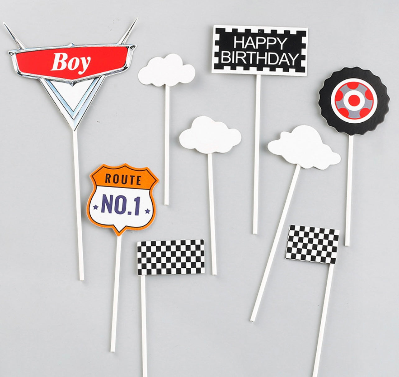 Racing car themed cake topper decoration set - Milky Panda