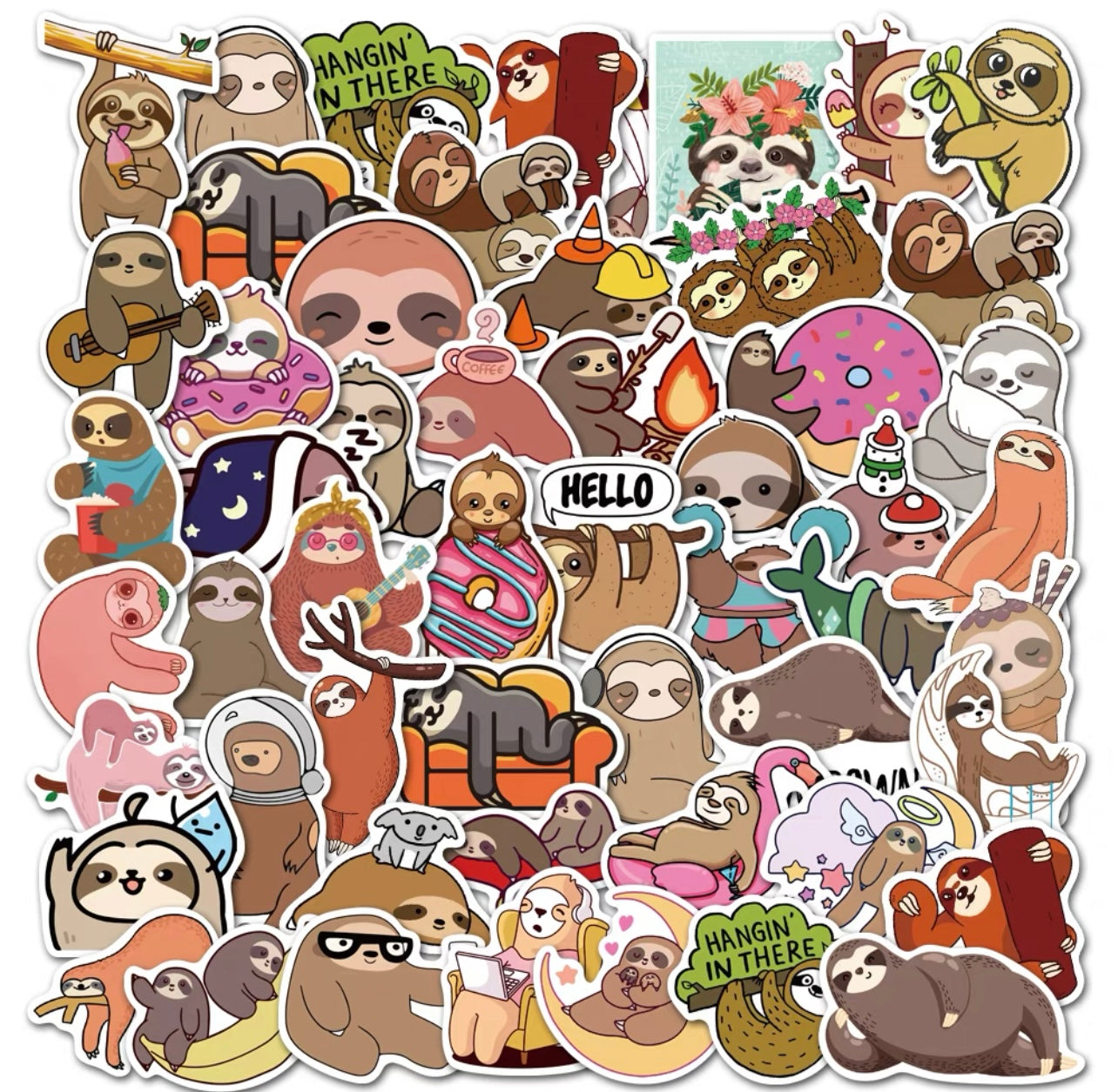 50x Sloth II Vinyl Skateboard Luggage Stickers