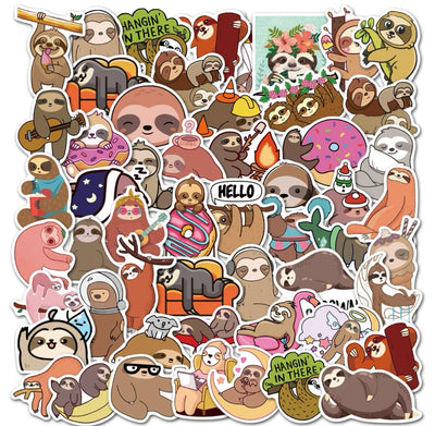 50x Sloth II Vinyl Skateboard Luggage Stickers