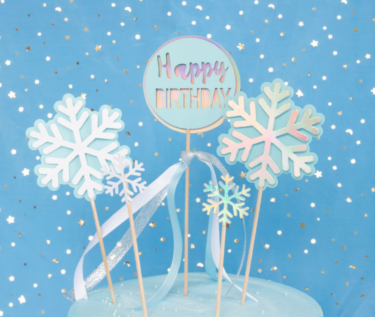 Snowflakes birthday cake topper decoration set - Milky Panda