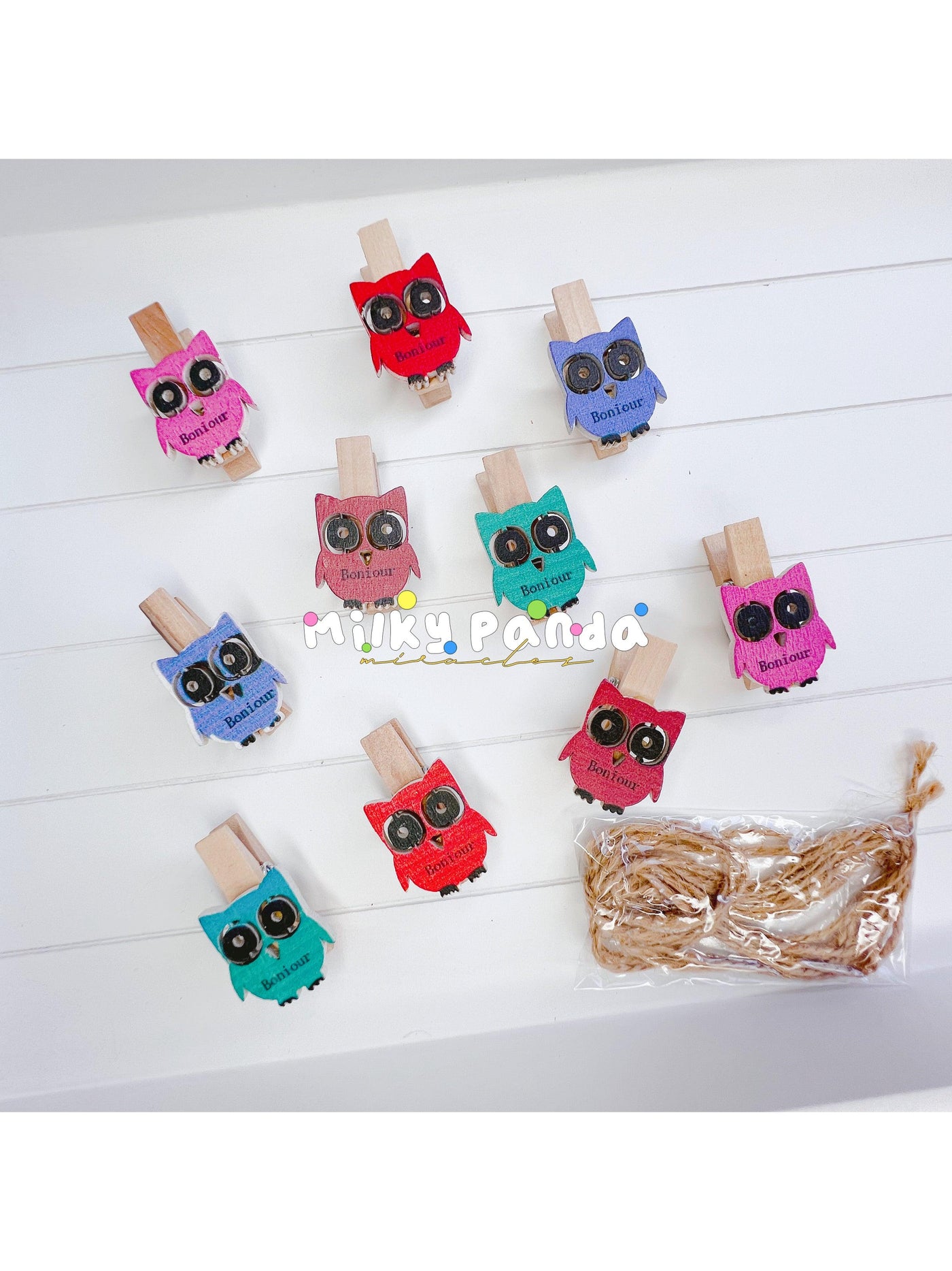 10 Owl Wooden Pegs 