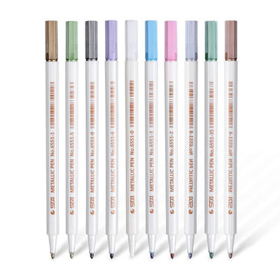 Set of 10 Metallic Waterproof Marker Pens